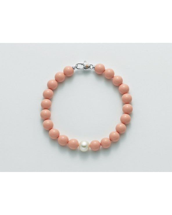 Miluna Bracciale Donna Corallo Rosa e Perla | Argento 925 | 18/19 cm