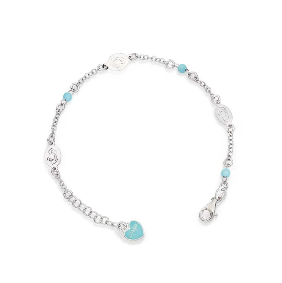 Amen Bracciale Bimbo con Madonna in Argento Rodiato e Smalto Azzurro