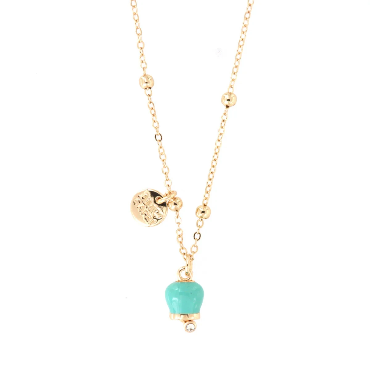 BySimon Collana Donna Campanella Portafortuna | Oro | Smalto Verde & Cristalli