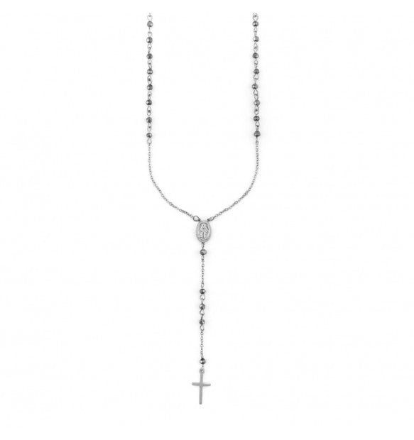Paciotti Collana Uomo Rosario Ematite | Acciaio Anallergico Rodiato | Croce