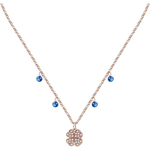Collana La Petite Story in Acciaio Rosato con Quadrifoglio e Cristalli Blu