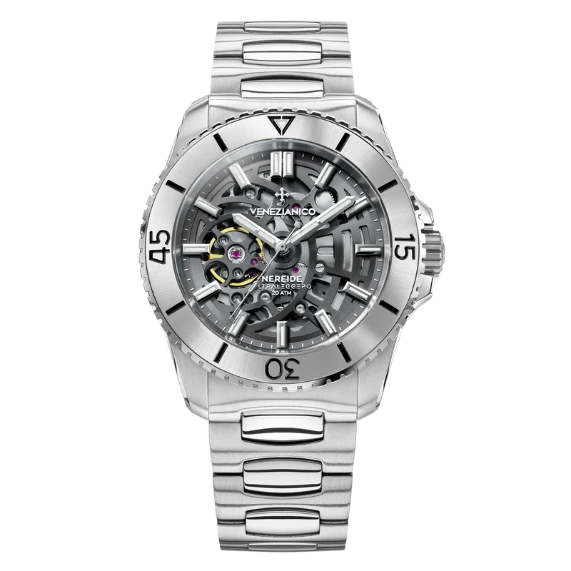 Venezianico Nereide Ultraleggero con quadrante grigio scheletrato e bracciale Canova.