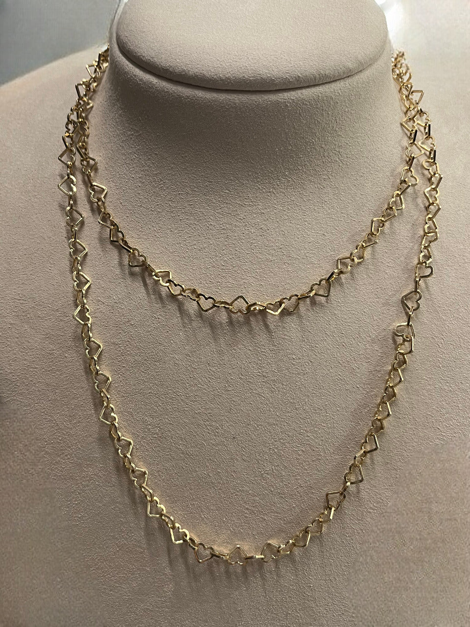 Le Fer Collana Cuori Doppio Giro 90cm | Argento Dorato 925 | Design Romantico