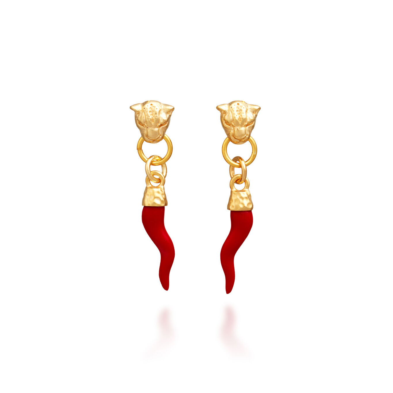 Raspini | Orecchini | Leopardo con Cornino Rosso | Argento 925 oro | 5,5 cm