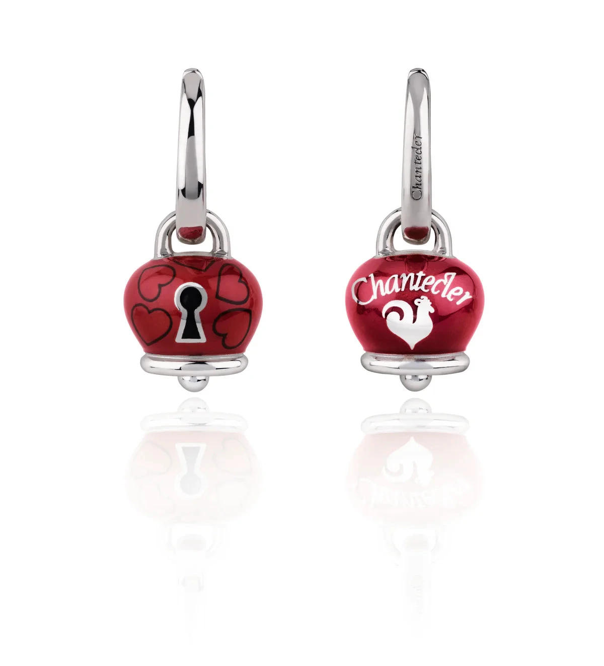 Chantecler Et Voilà Orecchini Campanella Lucchetto in Argento e Smalto Rosso