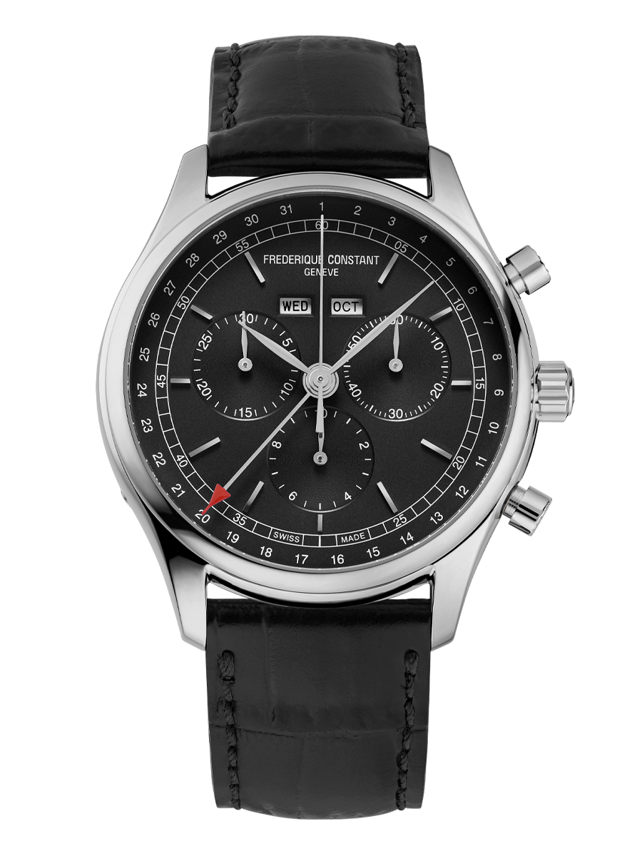 Frederique Constant Orologio Uomo Crono Cal. Triplo | Acciaio Inox | Pelle Nera