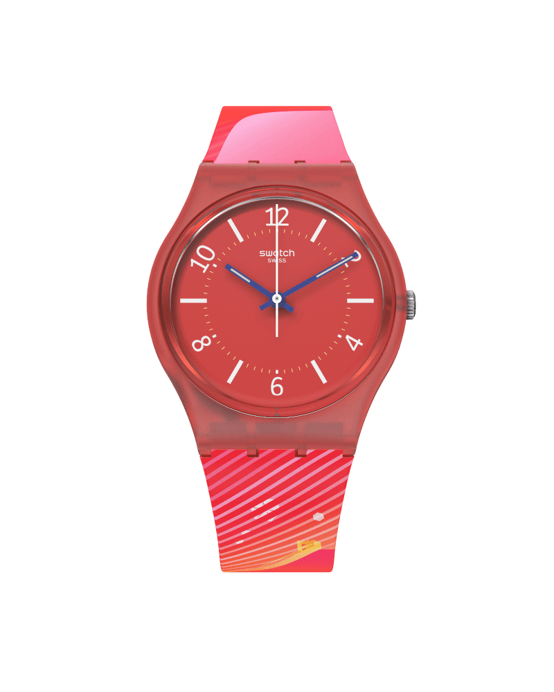 Swatch | Orologio Uomo | Quadrante rosso | Cassa bio | Cinturino silicone