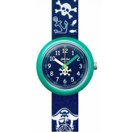 Flik Flak | Orologio Bambino | Tema Pirati | Plastica bio | Cinturino Blu