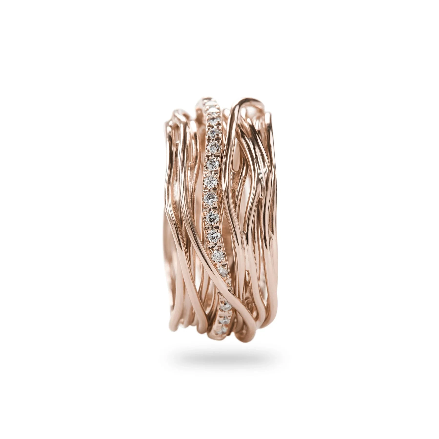Filo Della Vita By Rubinia Anello Donna 13 Fili | Oro Rosa 9Kt | 16 Diamanti