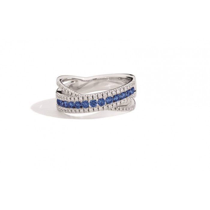 Recarlo Anello Donna Fantasia Diamanti Zaffiri | Oro Bianco 18kt | 0.74ct Pietre