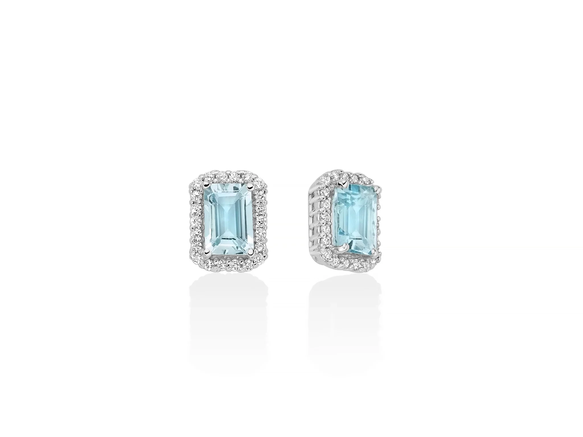 Miluna | Orecchini | Acquamarina ottagonale 6x4 mm | Oro bianco 18kt | Diamanti