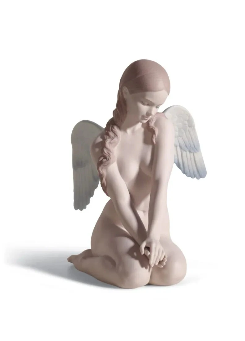 Lladrò Scultura Angelo Bello Ali Sfumate Blu | Porcellana Opaca | Artigianato