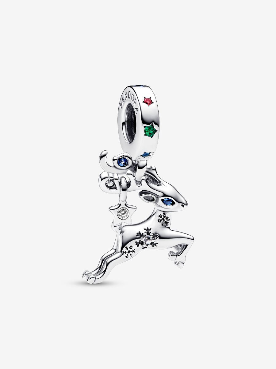 Pandora | Charm | Renna natalizia cristalli blu | Argento 925 | Incisione