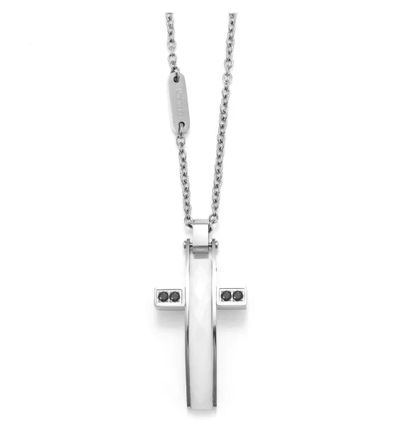 Collana uomo Cesare Paciotti 4US con croce in ceramica bianca
