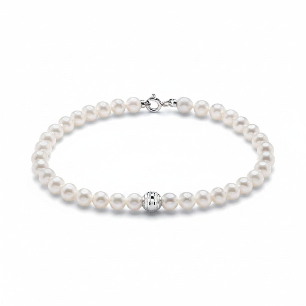 Bracciale Miluna Perle Oriente con Sfera in Oro Bianco 9Kt