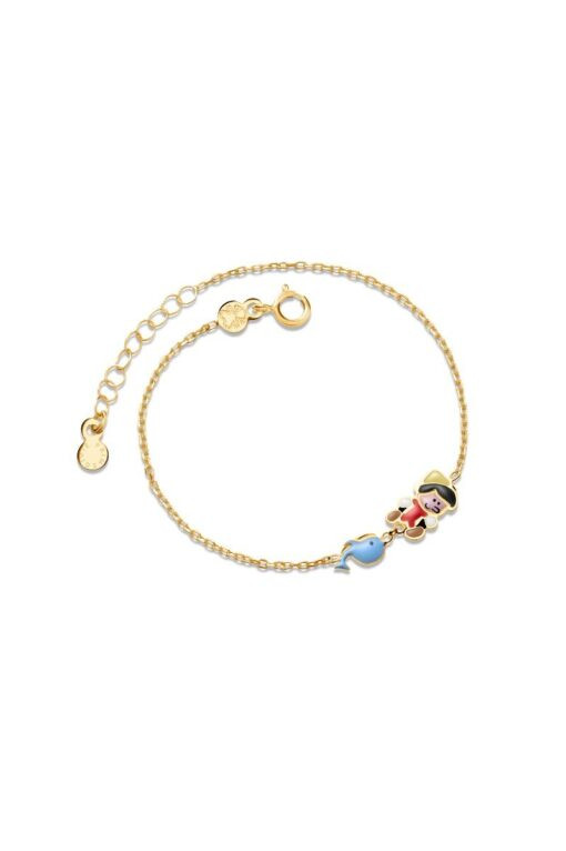 Le Bebé Bracciale Bimbo Pinocchio e Balena | Oro Giallo 9kt | Regolabile 14 cm