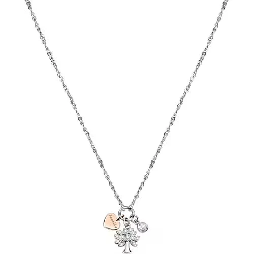 Collana La Petite Story in Acciaio con Albero della Vita e Cuore Rosato