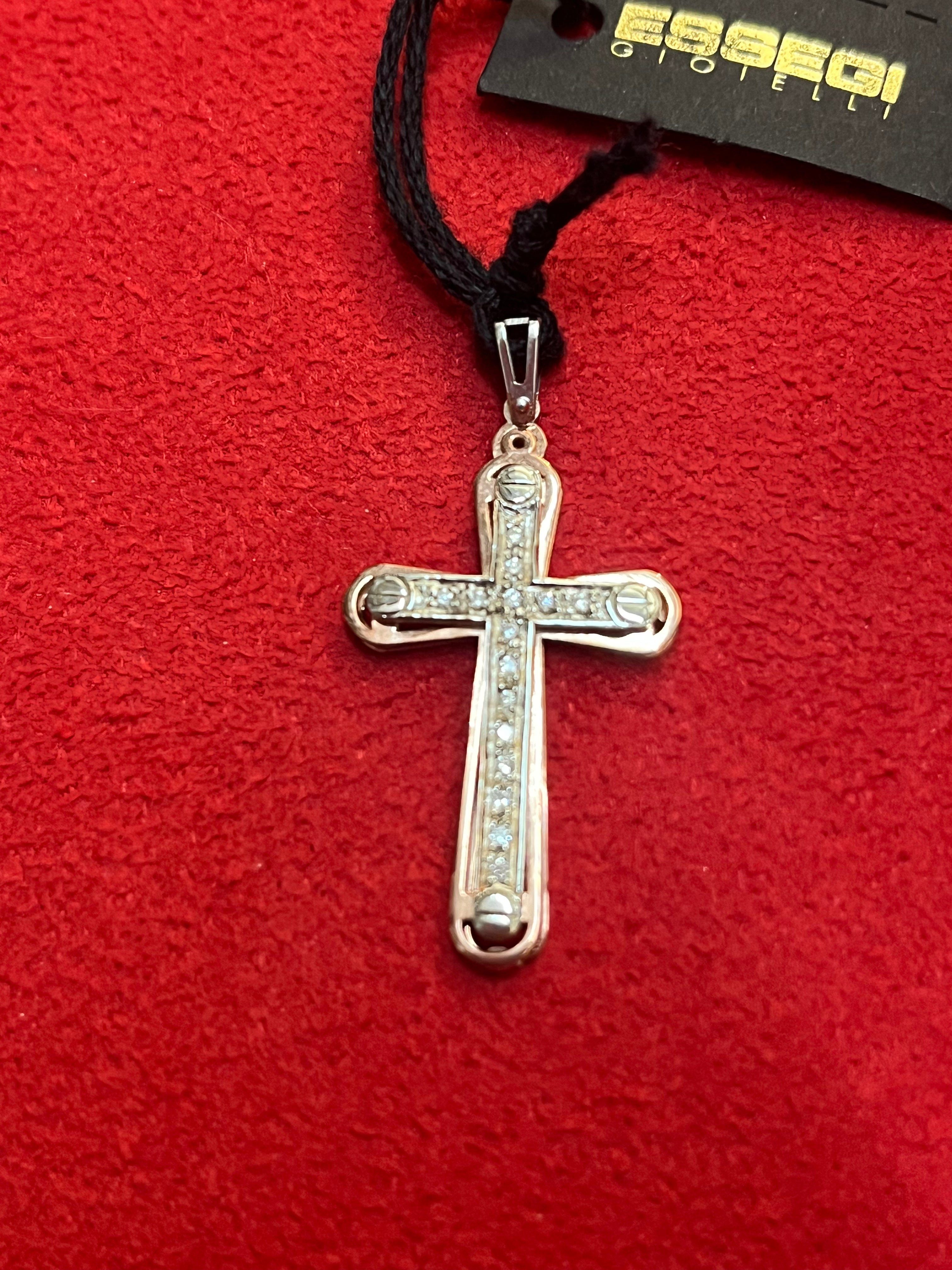 Le Fer Ciondolo Uomo Croce con diamanti | Oro rosa 18 kt | Diamanti 0,08 kt