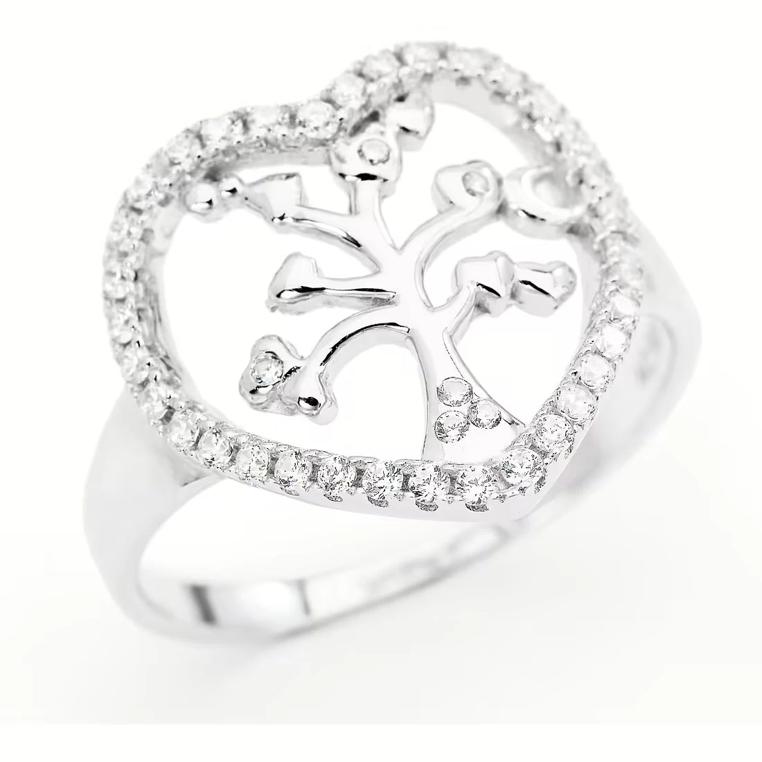 Amen Anello a Cuore Albero della Vita con Zirconi