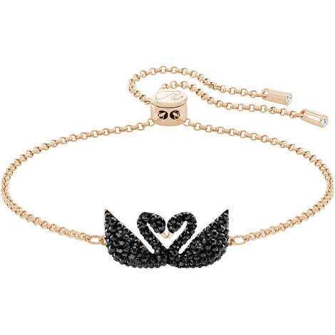 Swarovski Bracciale Donna Iconic Swan | Oro Rosa | Cristalli Neri