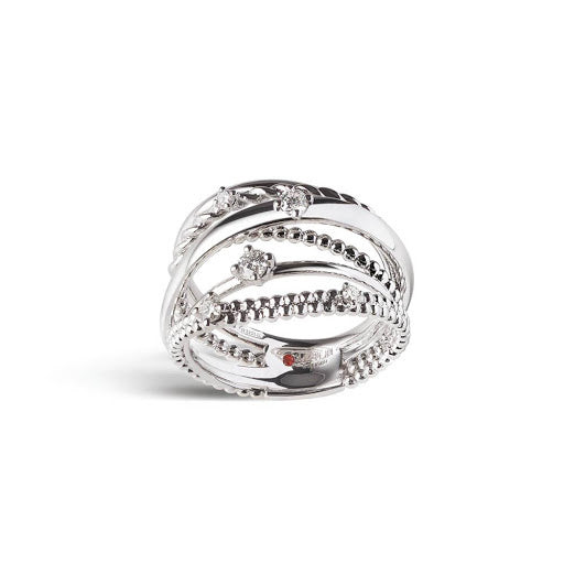 Alfieri & St John Anello Donna Multifilo Diamanti| Oro Bianco 18 kt | 5 Diamanti