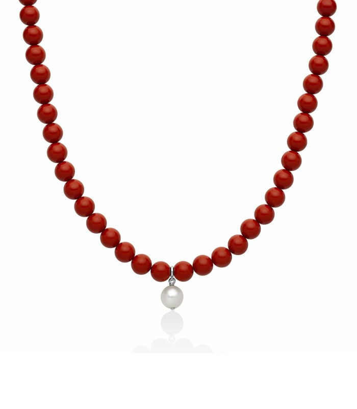 Collana Miluna in Argento con Pasta di Corallo e Perla Pendente PCL6778