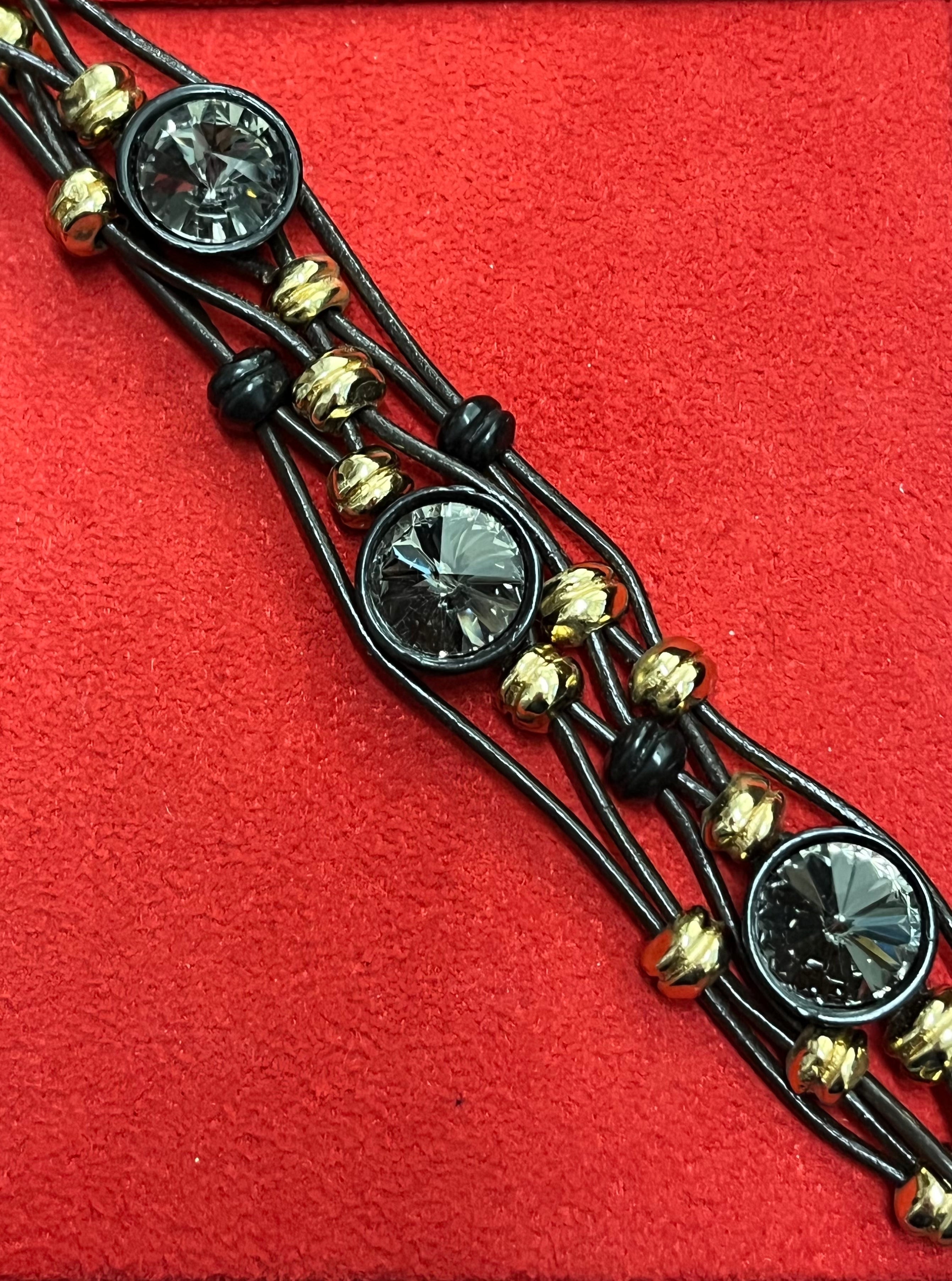 Madness Bracciale Donna Dorato in Pelle Marrone | Argento Dorato 925 | 3 Zirconi