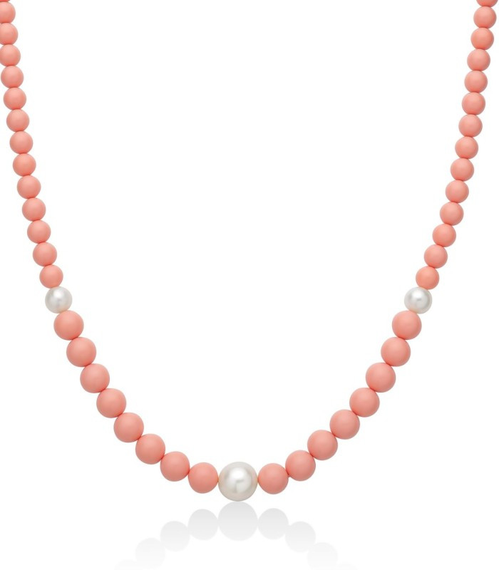 Collana Miluna Terra e Mare in Argento 925 con Perle e Corallo Rosa PCL6702