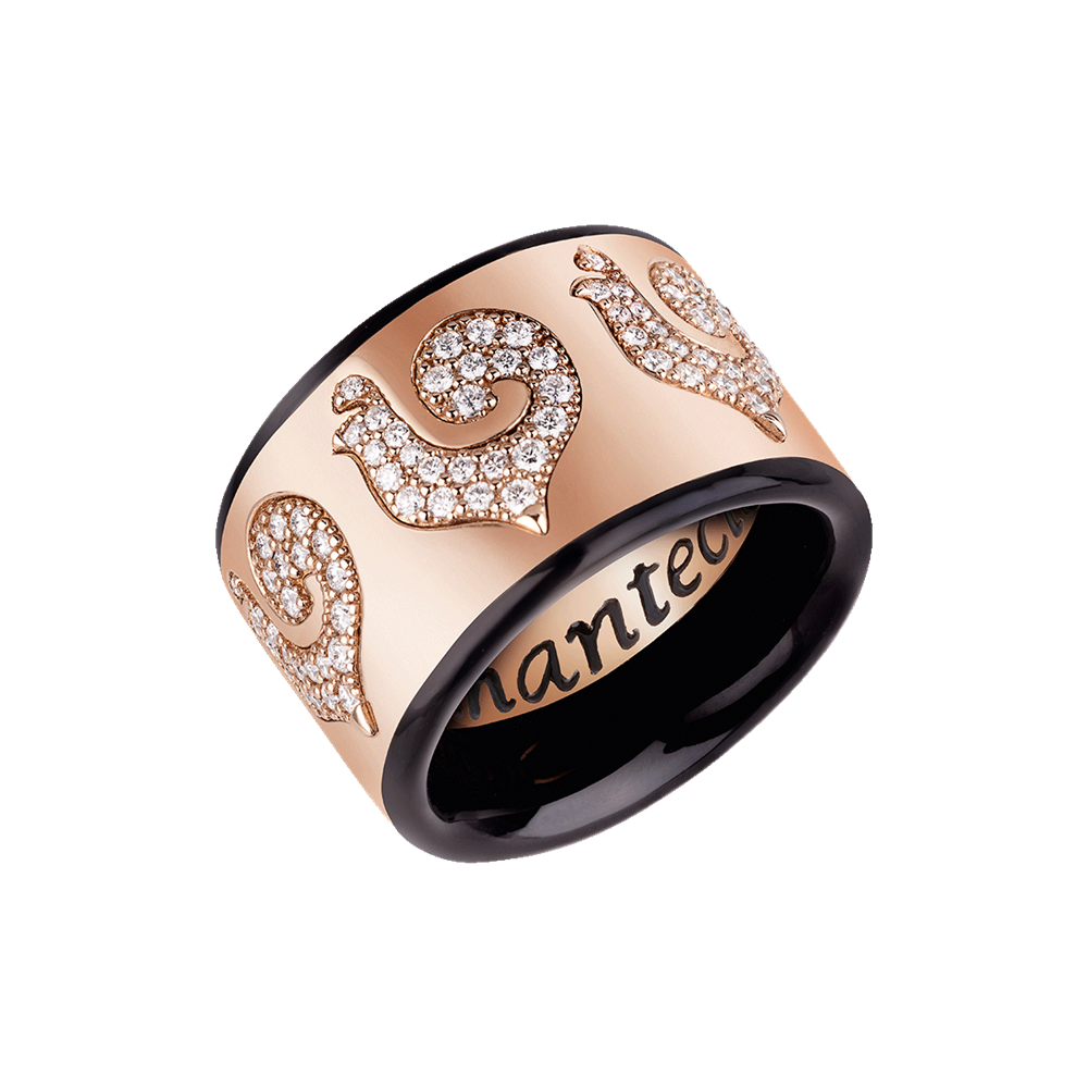 Chantecler Anello Donna Carousèl con Smalto Nero | Oro Rosa 18Kt | Pave Diamanti