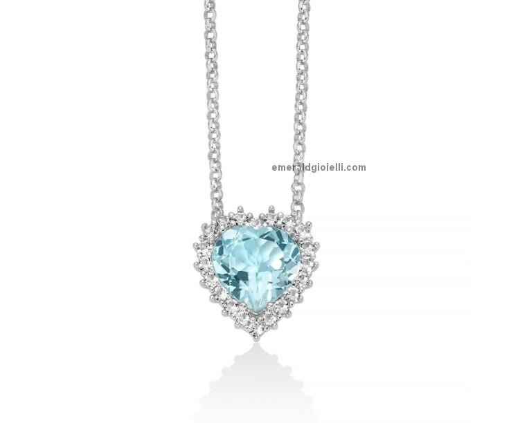 Miluna Collana Gemma del Cielo in Argento 925 con Topazio Azzurro a Cuore