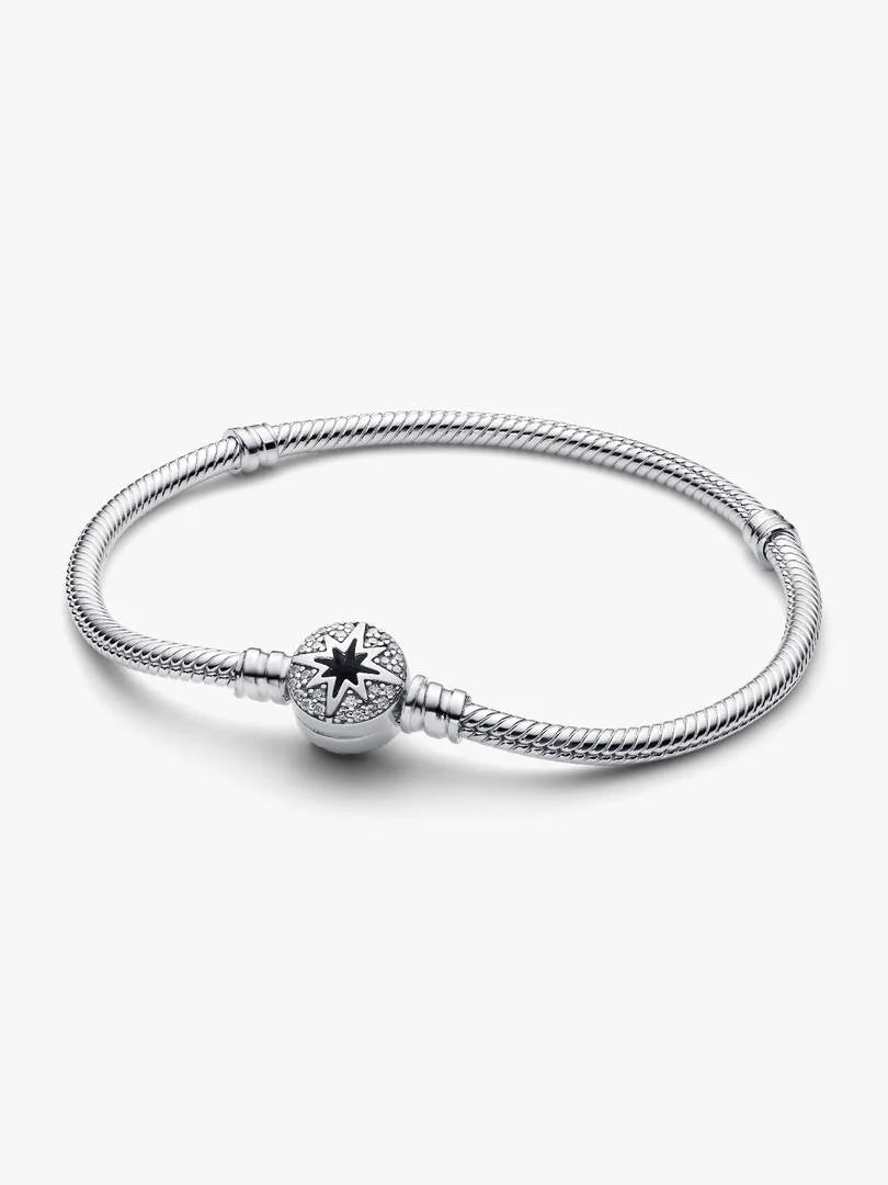 Bracciale Pandora a maglia snake con chiusura sferica Stella Polare e pavé