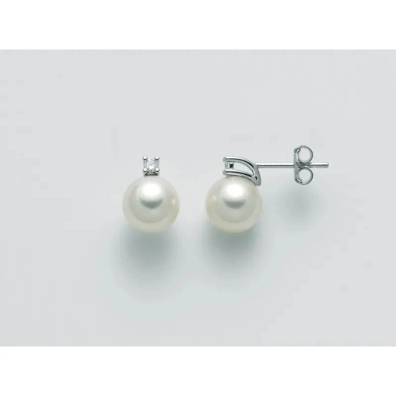 Nimei Orecchini Donna Perle Akoya 7,5-8 mm | Oro Bianco 18Kt | Diamanti 0,05 ct