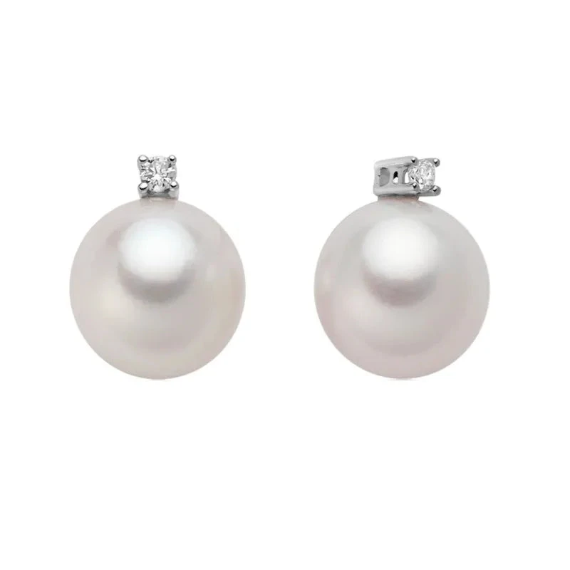 Miluna Orecchini Donna in Oro Bianco 750 con Perle 6,5-7 mm e Diamanti