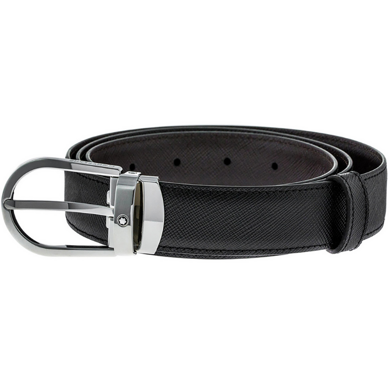Montblanc Cintura Uomo Reversibile Nero/Marrone | Pelle Pieno Fiore | Saffiano