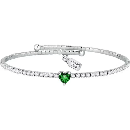 Bracciale rigido La Petite Story Love con cuore verde e cristalli