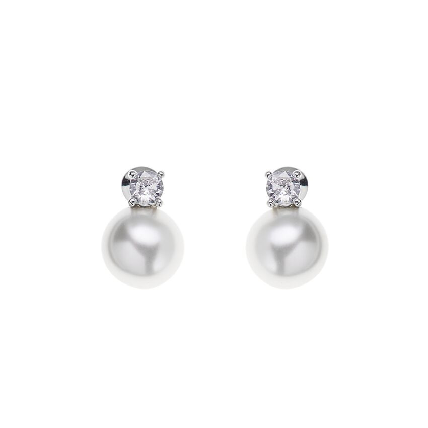 Ottaviani Orecchini Donna con Zirconi e Perla | Bronzo Argentato | Made in Italy