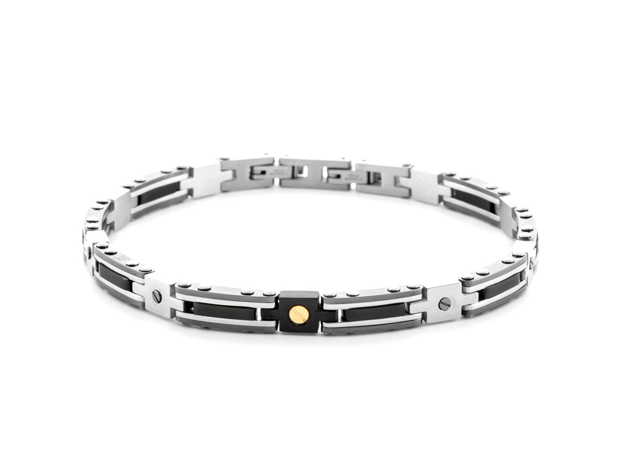 Paciotti Bracciale Uomo Spinello Nero | Acciaio & Oro 18 kt | Regolabile