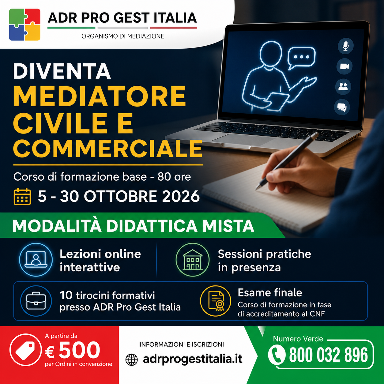 Corso di formazione base per mediatore civile e commerciale, 80 ore, dal 5 al 30 ottobre 2026