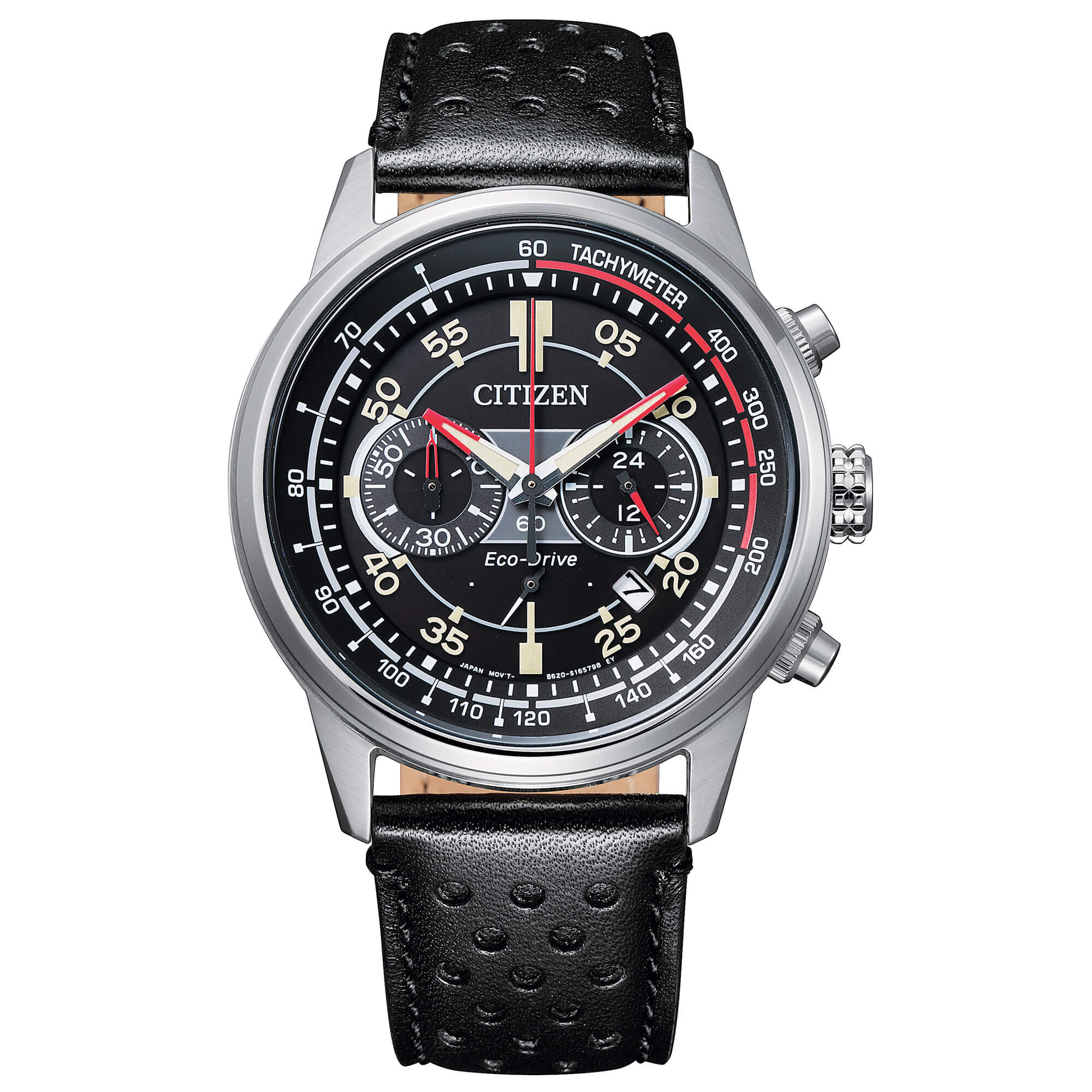 Citizen Orologio Uomo Cronografo Eco Drive | Acciaio Inox | Pelle Nera Sportiva