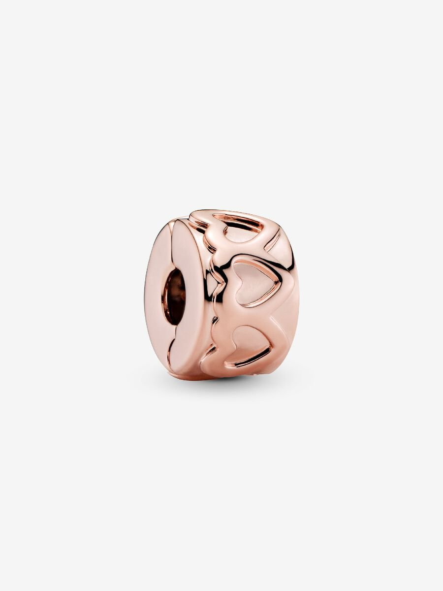 Pandora | Charm Clip | Fascia Cuori | Placcatura Oro Rosa 14k | Rifinita a mano