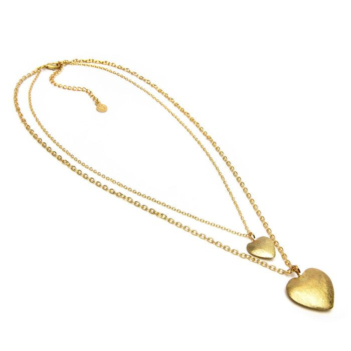 VESTOPAZZO Collana Donna 2 Catene Cuori Bombati | Ottone Riciclato | Regolabile