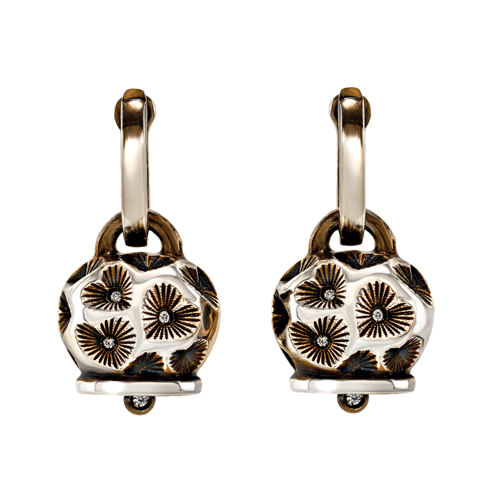 Chantecler Et Voilà Orecchini Campanella Media in Argento Brunito e Diamanti