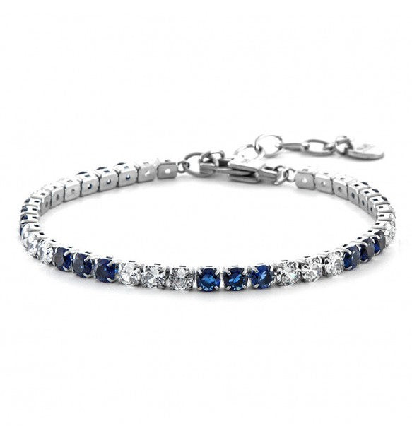 Cesare Paciotti 4US Bracciale Uomo Tennis in Acciaio con Cristalli Bianchi e Blu