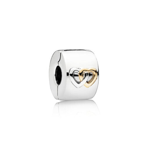 Pandora clip Cuori Luminosi in argento e oro 14K