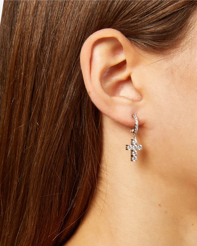 Chiara Ferragni Orecchini Cerchio Croce Pendente | Argento Rodiato | Zirconi