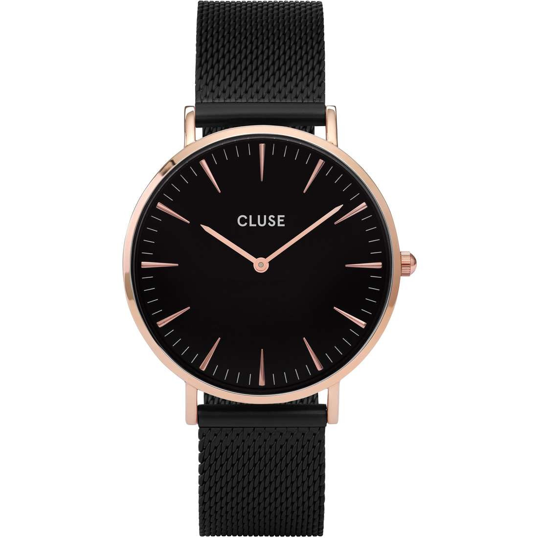 Cluse Orologio Donna Cassa Oro Rosa 38mm | Mesh Inox Nero | Quadrante Nero