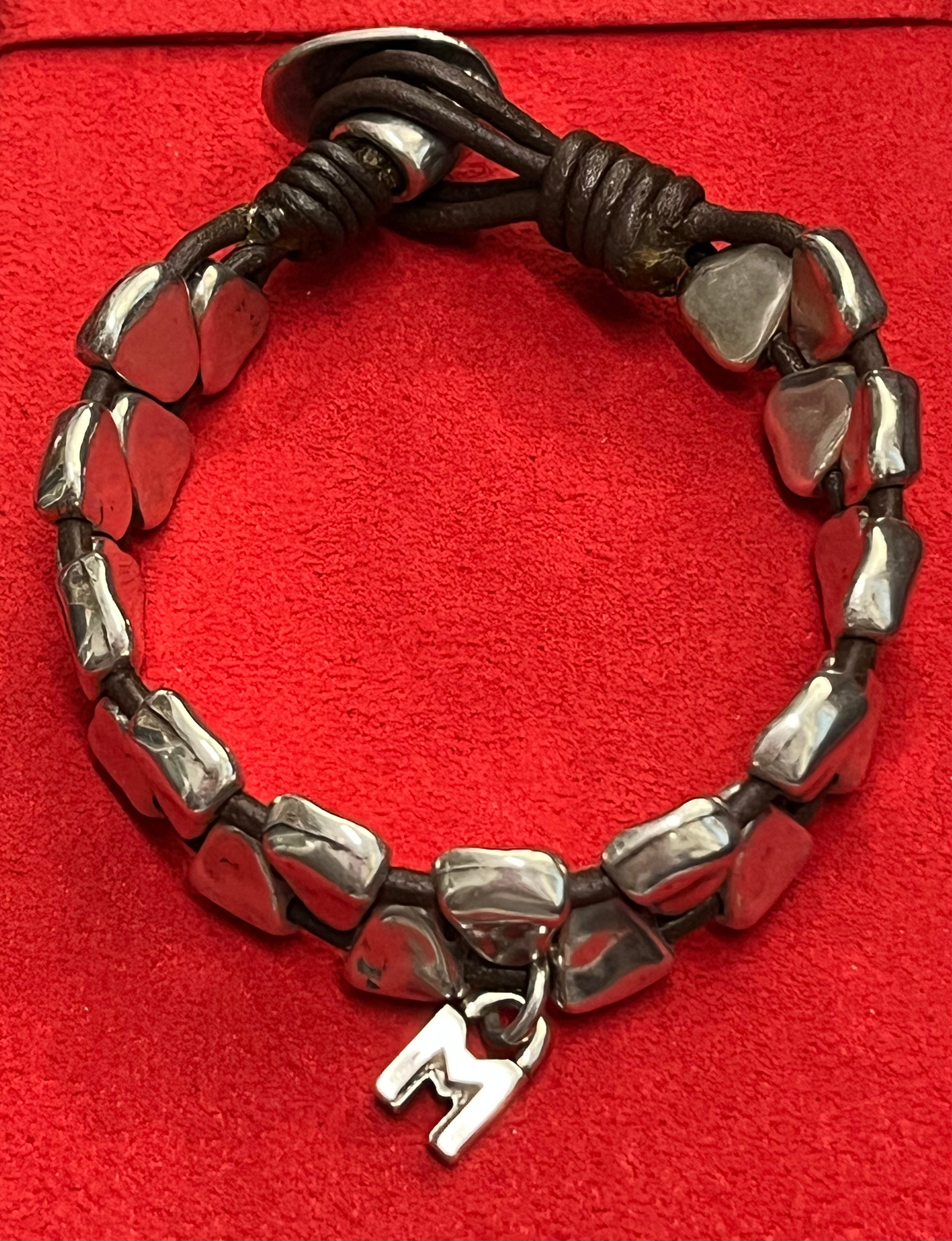 Madness Bracciale Donna Doppio M Pendente | Argento 925 e Pelle | Milano
