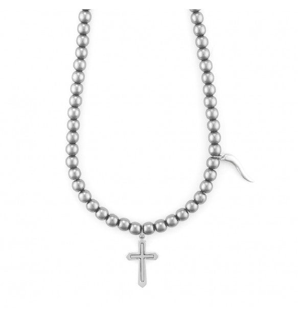 Paciotti 4US Collana Uomo Croce e Sfere 8mm | Acciaio Anallergico | Regolabile