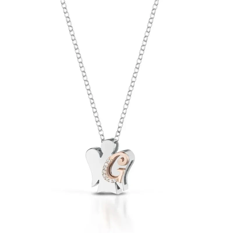 Roberto Giannotti Collana Donna Angelo G|Argento 925 Rodio|Oro Rosa & Zirconi