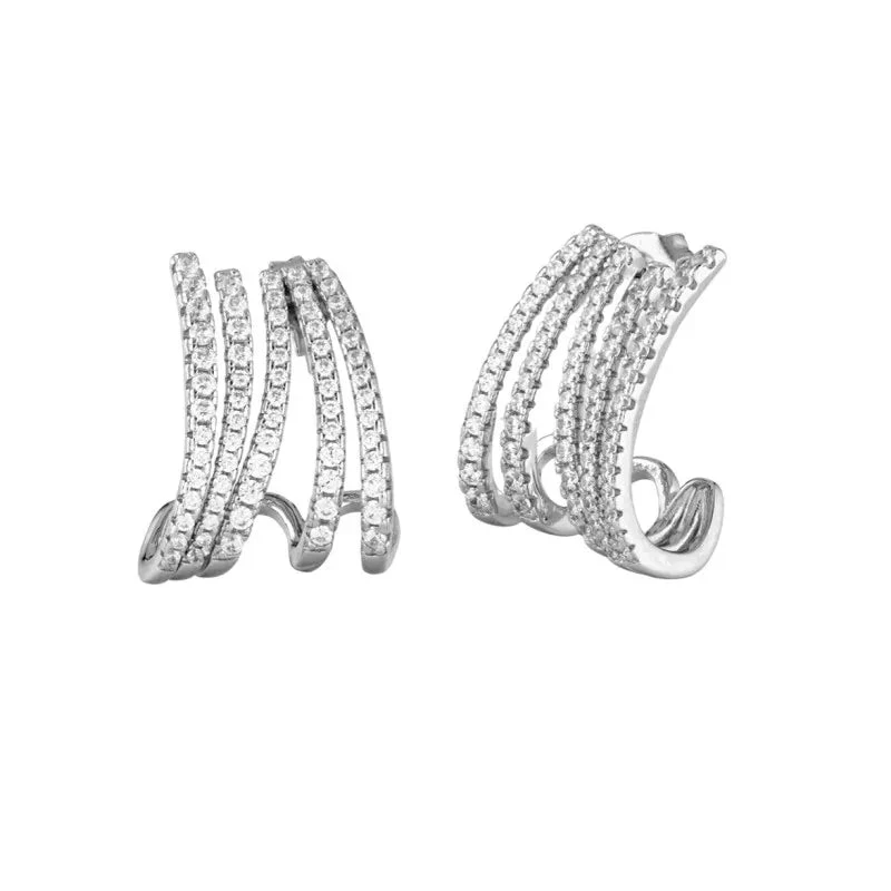 Marcello Pane Orecchini 5 File Zirconi Bianchi | Argento 925 Rodio | Nickel Free